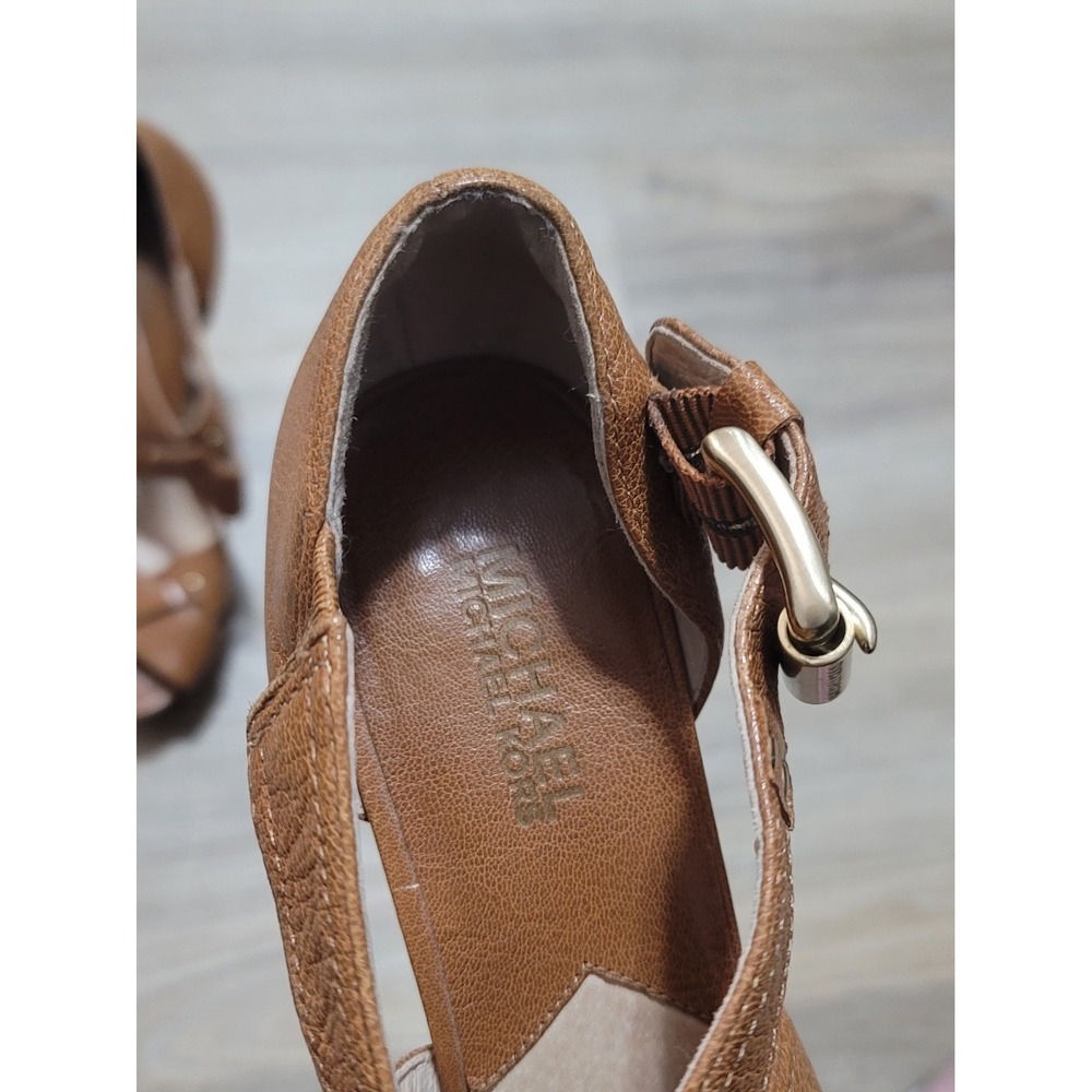 Michael Michael Kors Luggage Leather Penelope x Strap Sandals Size 7.5 M‎ - Picture 5 of 8